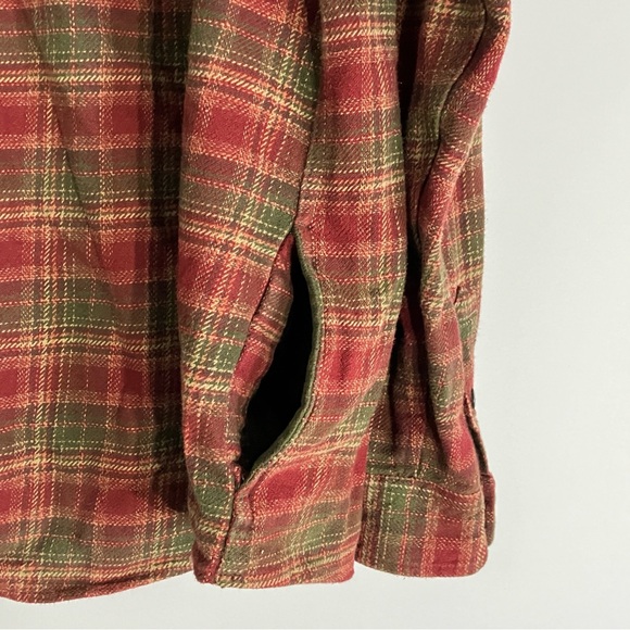 Orvis Size XL Heavy Flannel Shirt Jacket with Side Pockets Plaid Green Red Used - Picture 7 of 10